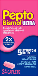Caplets Ultra for Nausea, Heartburn, Indigestion, Upset Stomach, and Diarrhea - 5 Symptom Fast Relief, 24 Ct