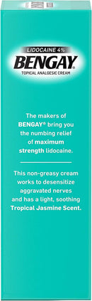 Pain Relieving Lidocaine Cream, Non-Greasy Topical Analgesic Cream with the Maximum Strength Numbing Relief of 4% Lidocaine Hcl, Pleasant and Soothing Tropical Jasmine Scent, 3 Oz